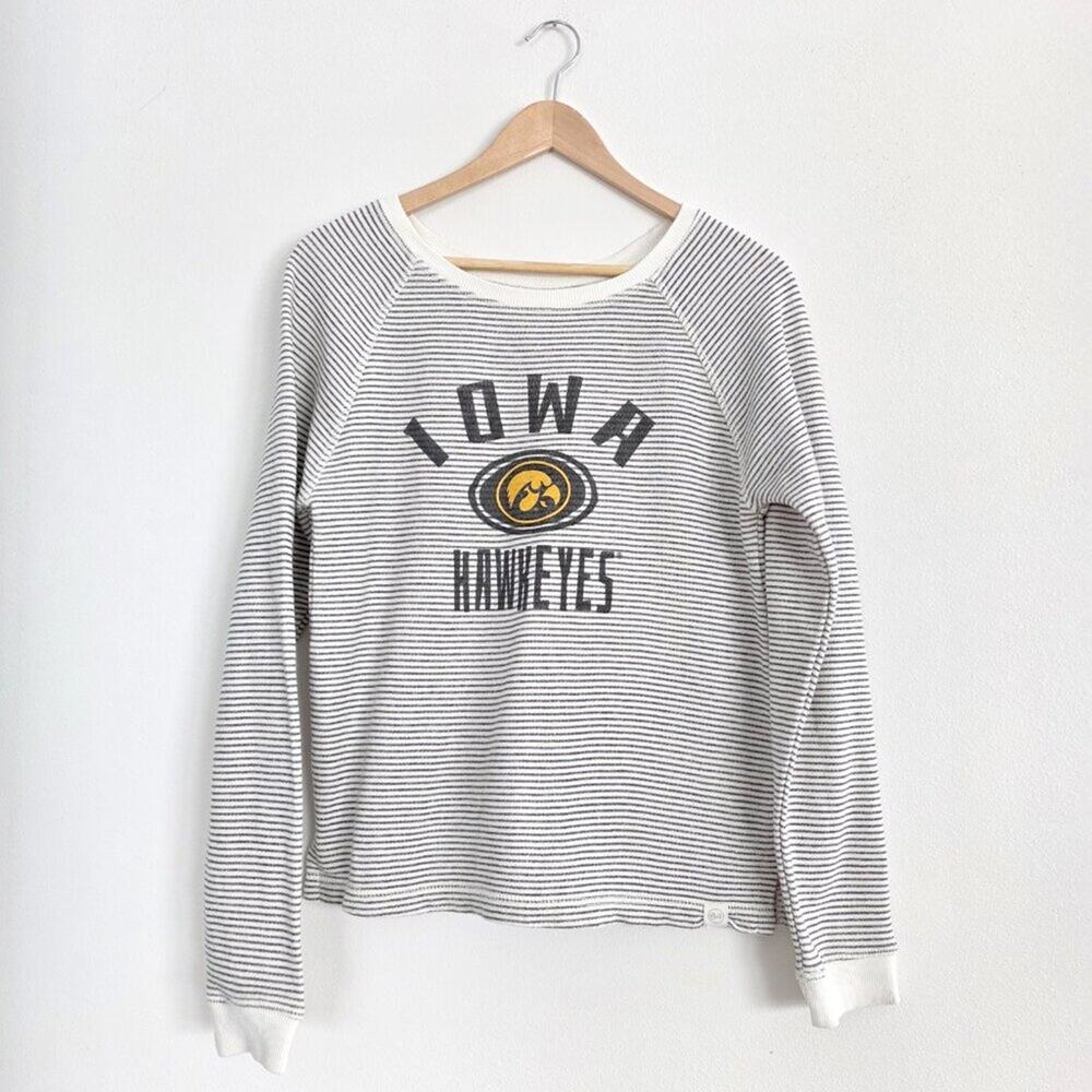 Iowa Hawkeyes NCAA Striped Raglan Blue 84 Sweatshirt Vintage Style Gameday Top